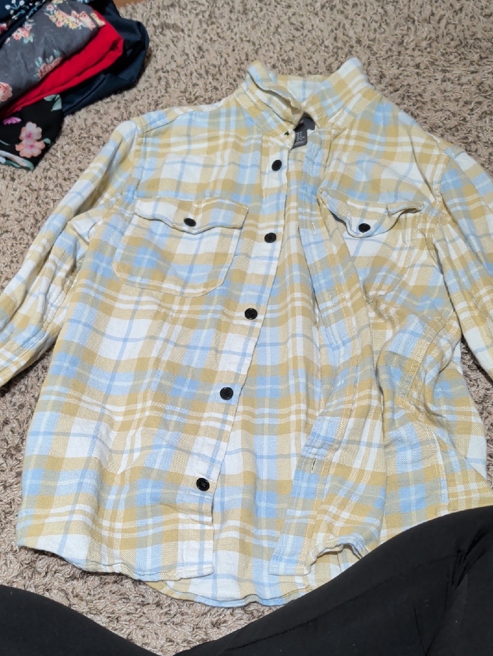 H&M Blue and Cream Plaid Button-Down Shirt